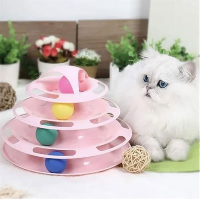 Comparer les prix de Jouet interactif pour chat à 4 couches avec balles colorées - Sécurité et durabilité assurées – Jeu de piste ludique pour chat Rose